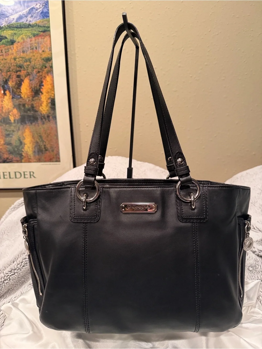 Coach Black Leather East/West Tote